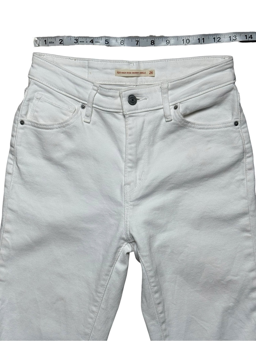 Levi’s 721 High Rise Skinny Ankle White Distressed Raw Hem Jeans 26 - Picture 8 of 12